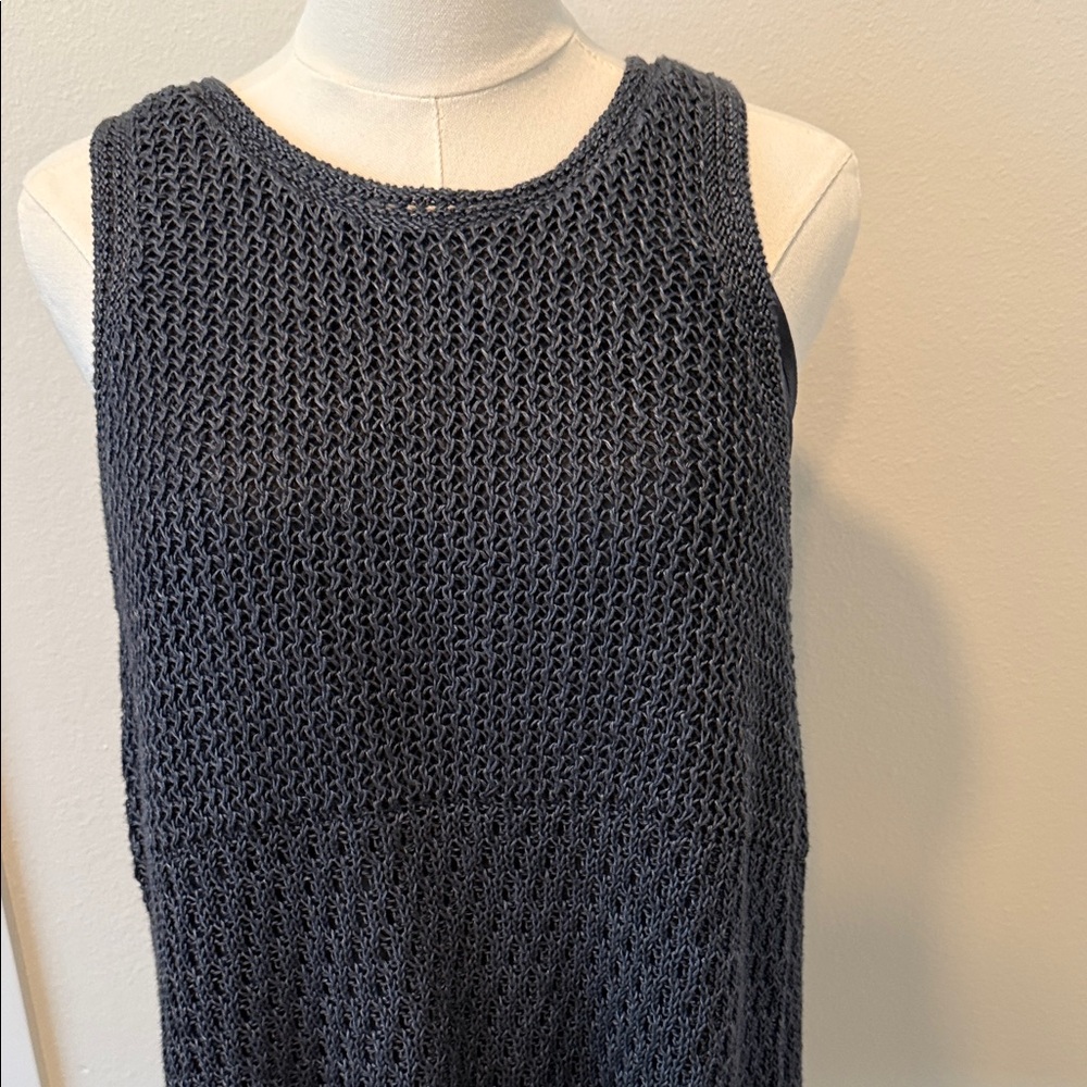 Ann Taylor Slate Blue Sleeveless Linen Knit Top Size S